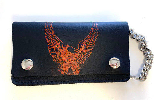 Red Eagle Wings Up 6 Inch Biker / Trucker Leather Wallet with Chain