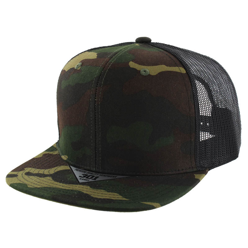 Kamel 301 – 6 Panel Trucker Snapback Cap with Seamless Front Panel