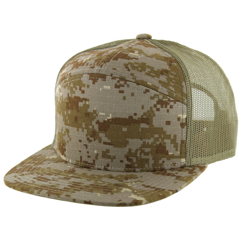 Kamel 707 Cotton Camo 7 Panel Flat Adjustable Snapback Mesh Trucker Cap