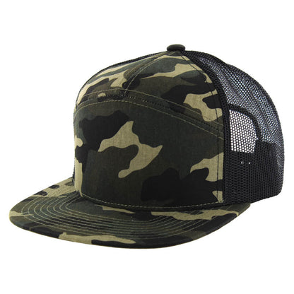 Kamel 707 Washed Camo 7 Panel Flat Adjustable Snapback Mesh Trucker Cap