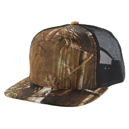 Kamel K707 7 Panel Flat Adjustable Snapback Trucker Cap - 100% Polyester Camo