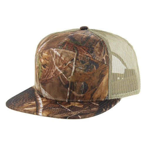 Kamel K707 7 Panel Flat Adjustable Snapback Trucker Cap - 100% Polyester Camo