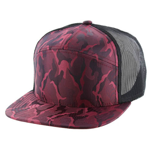 Kamel K707 7 Panel Flat Adjustable Snapback Trucker Cap - 100% Polyester Camo