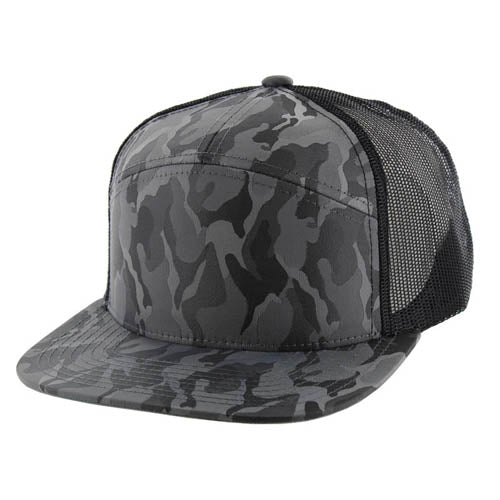 Kamel K707 7 Panel Flat Adjustable Snapback Trucker Cap - 100% Polyester Camo