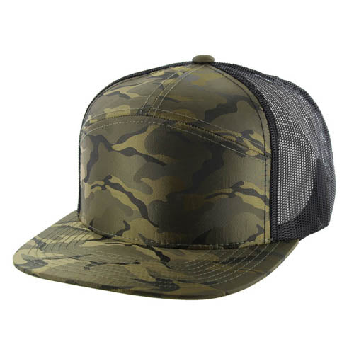 Kamel K707 7 Panel Flat Adjustable Snapback Trucker Cap - 100% Polyester Camo