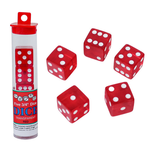 Dice Set Transparent Red 3/4" (5 PACK)