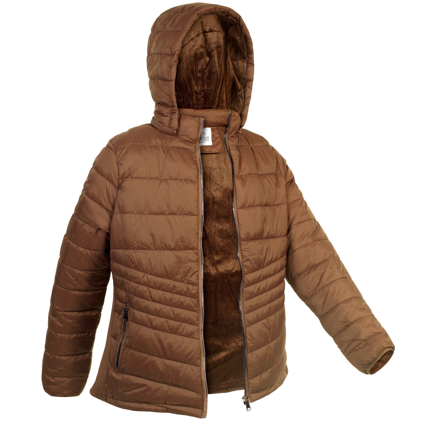 Women's Soft Camel Puffer Wholesale Coats in Assorted Plus Sizes - Bulk Case of 12 Jackets