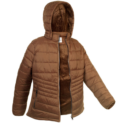 Women's Soft Camel Puffer Wholesale Coats in Assorted Plus Sizes - Bulk Case of 12 Jackets