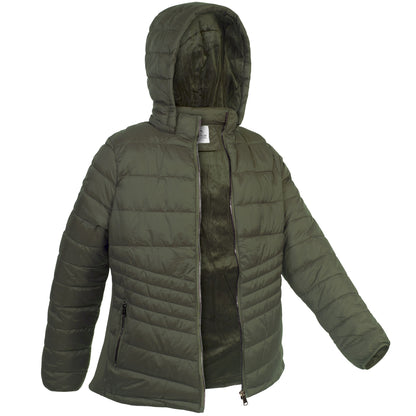 Women's Olive Soft Puffer Wholesale Coats in Assorted Plus Sizes - Bulk Case of 12 Jackets