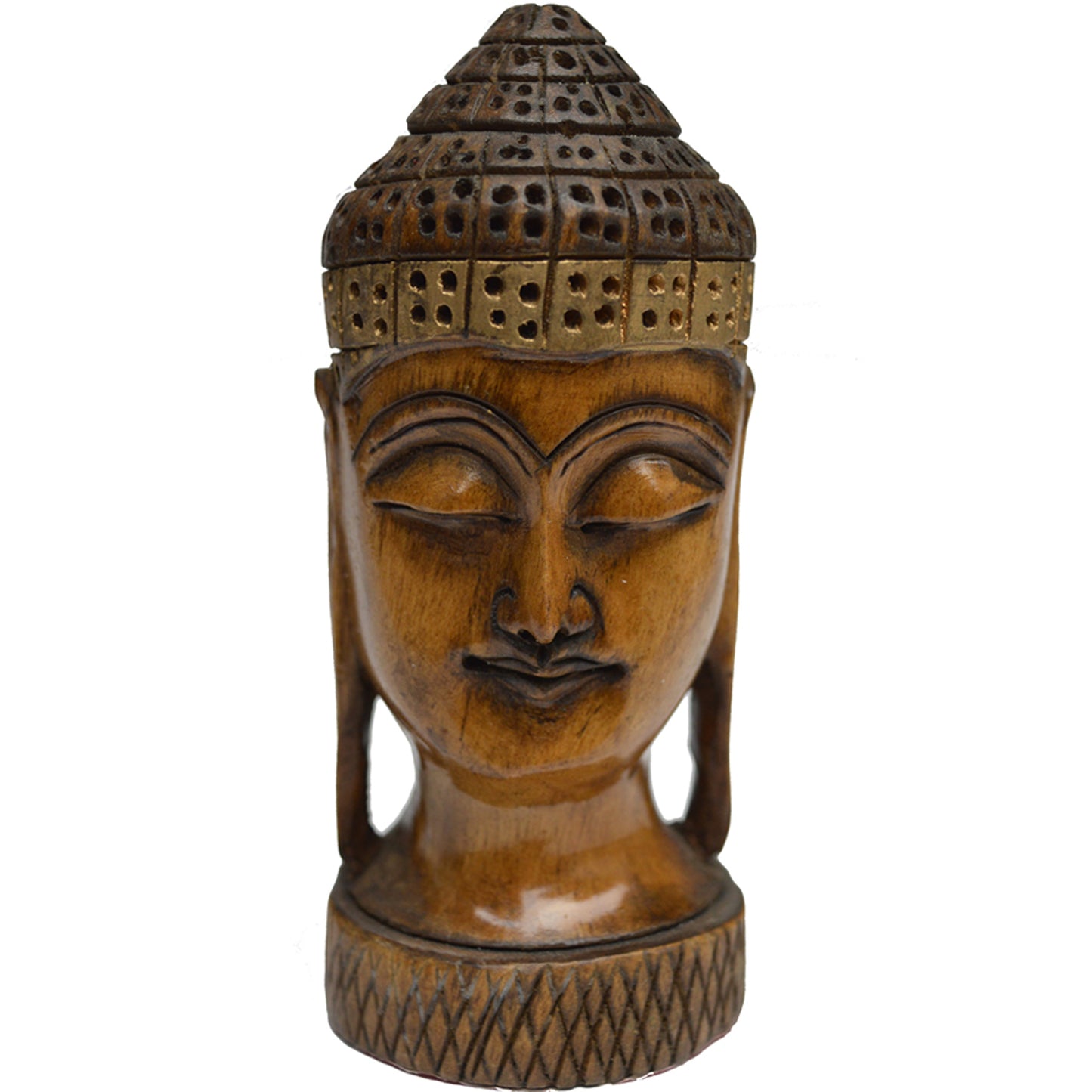 Meditative Mahatma Buddha Head Figure in Wood - 4.5 Inch