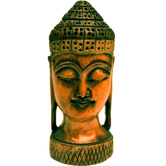 Meditative Mahatma Buddha Head Figure in Wood - 4.5 Inch