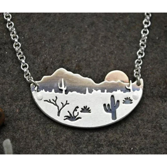 Desert Scene Metal Necklace - Adjustable 24 Inch Chain - NoveltiesMart.com Wholesale