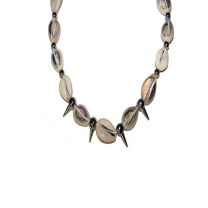 Cow Shell Necklace / Choker with Silver Spikes -(Sold By Piece OR Dozen)