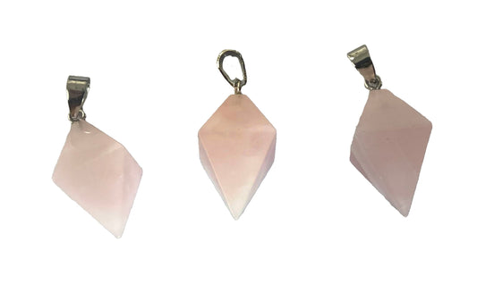 Diamond Shaped Rose Quartz Crystal Pendant - 1 1/2 Inch Long - Wholesale - NoveltiesMart.com Wholesale