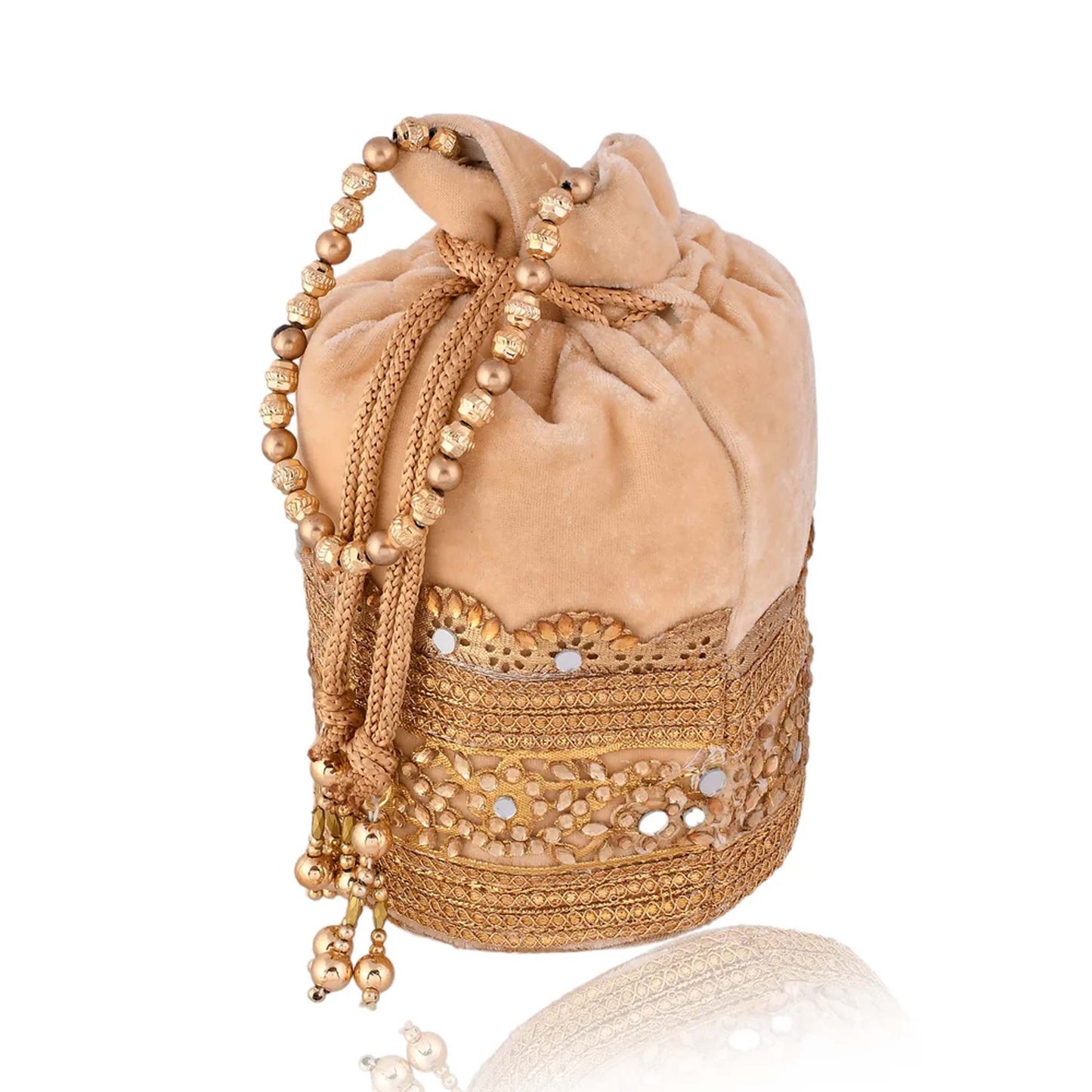 Rajasthani Potli Bag Made of Velvet with Zari and Mirror (Sold By 10 PCS)