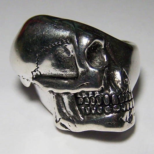 Sideways Skull Head Biker Ring - Sterling Silver Plated, Durable USA-Made