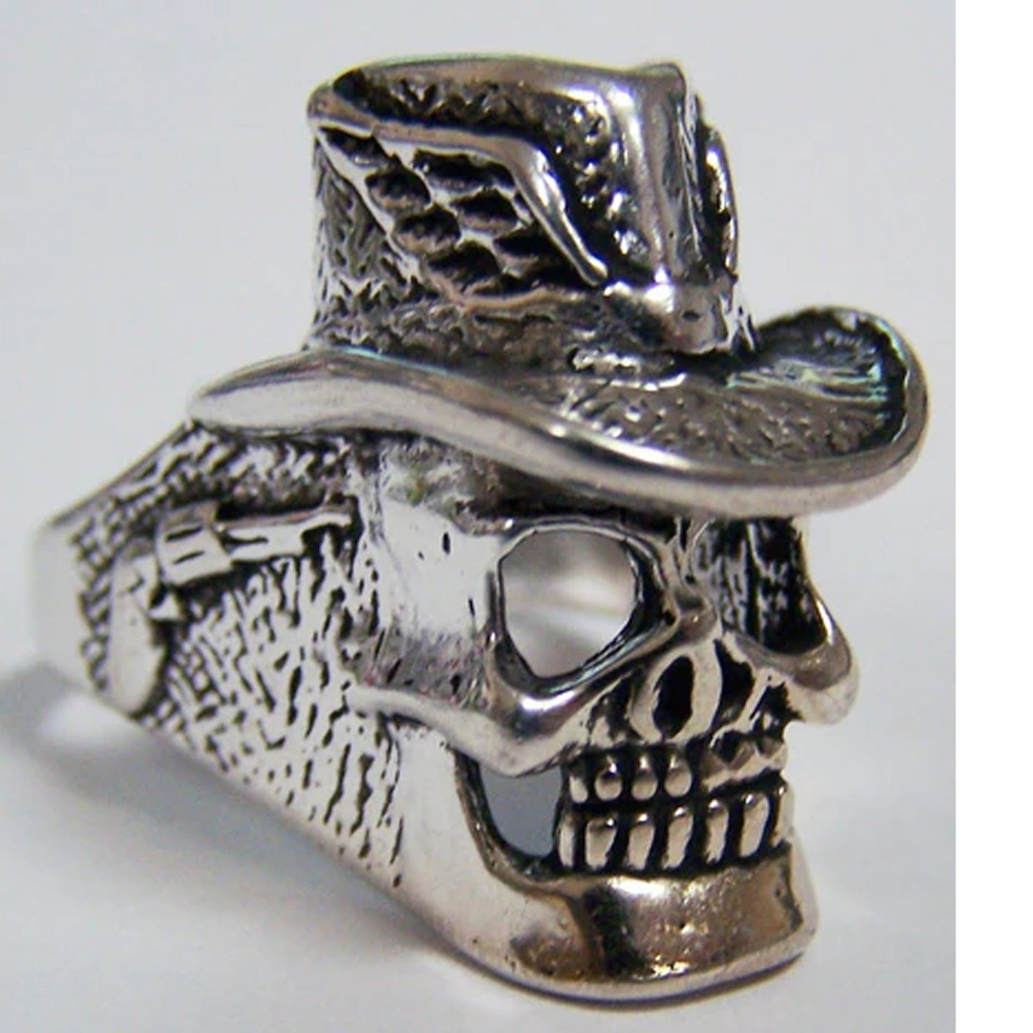 Skeleton Skull Head with Top Hat Biker Ring - Wholesale