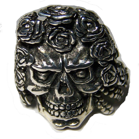 Skull Head with Rose Hair Biker Ring Wholesale