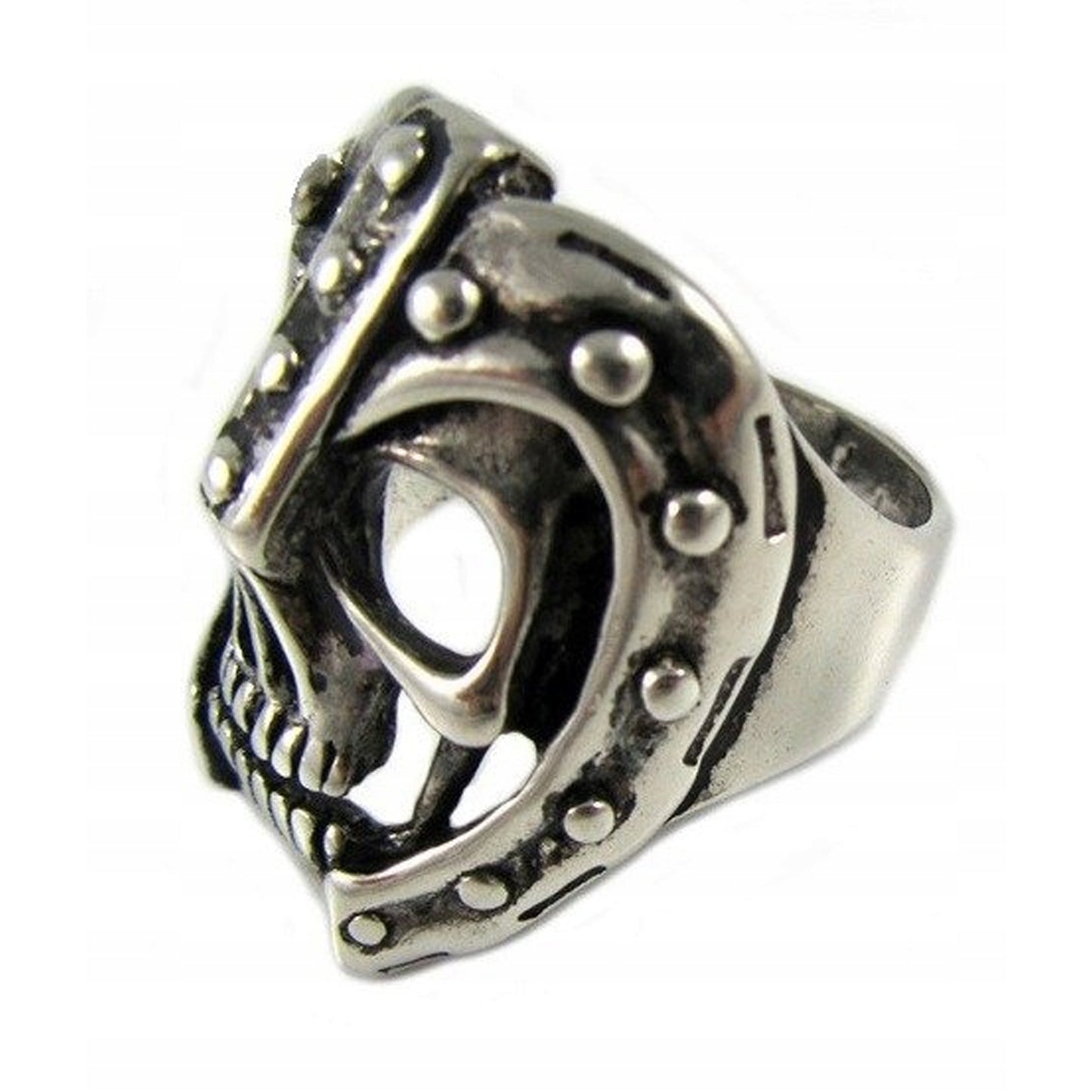 Skull Head with Armored Helmet Biker Ring - Wholesale