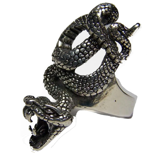 Large Poisonous Snake with Fangs Deluxe Biker Ring