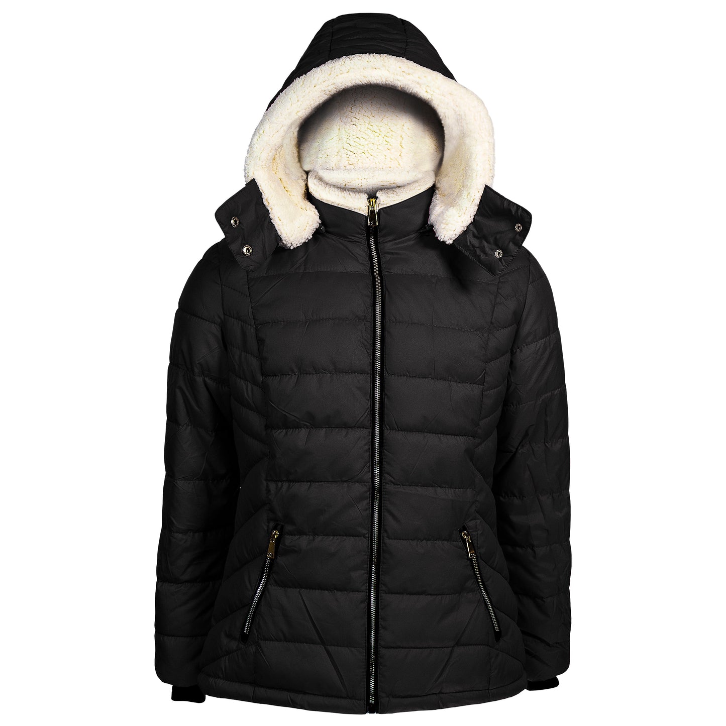 Women's Warm Wholesale Puffer Coats in Black in Assorted Sizes - Bulk Case of 12 Winter Jackets