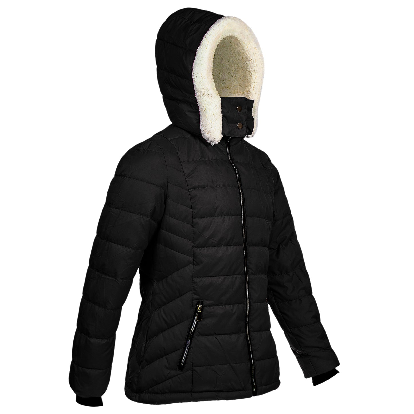 Women's Warm Wholesale Puffer Coats in Black in Assorted Sizes - Bulk Case of 12 Winter Jackets