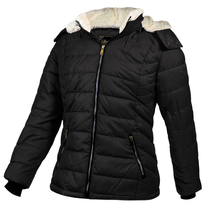 Women's Warm Wholesale Puffer Coats in Black in Assorted Sizes - Bulk Case of 12 Winter Jackets