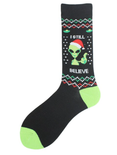 Alien Christmas Unisex Crew Socks | Wholesale (sold by the pair) - NoveltiesMart.com Wholesale