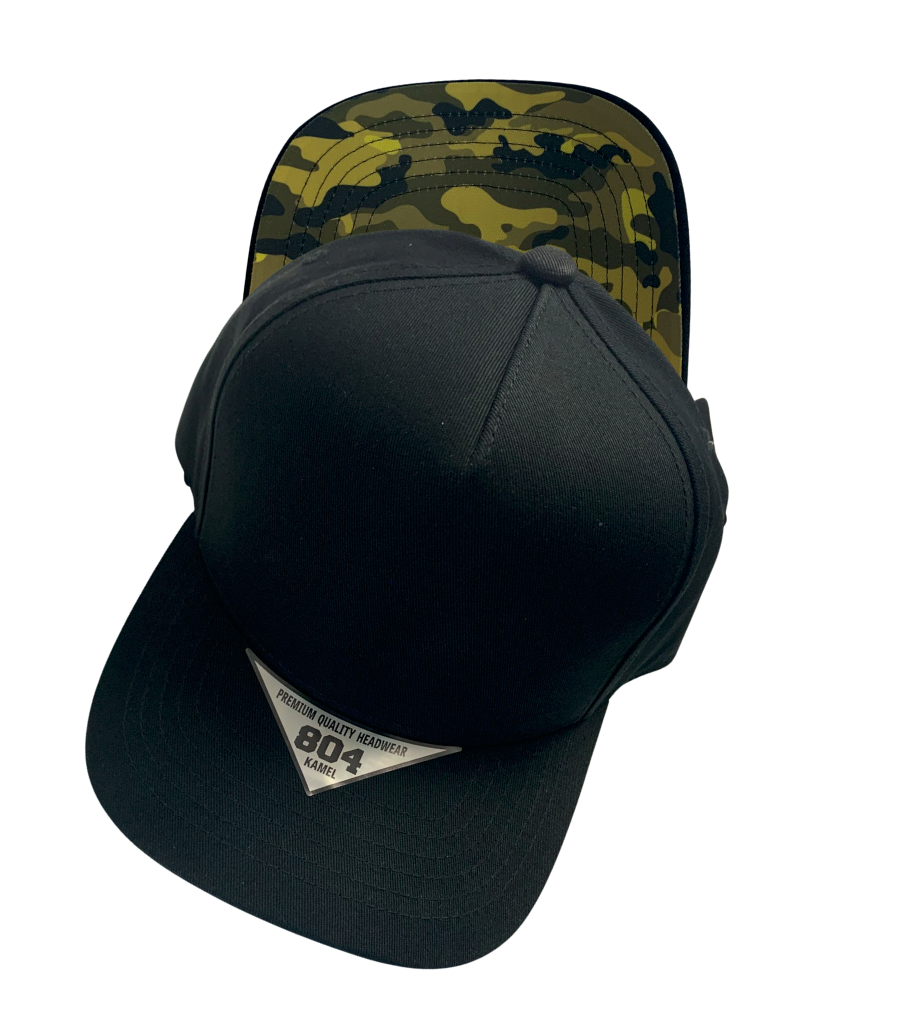 Kamel 804 Under Visor 5 Panel High Crown Slight Curve Solid Snapback Cap