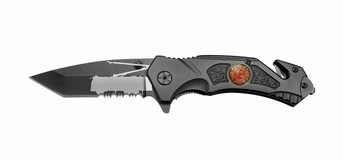 Firefighter Department with Truck Folding Lock Blade Knife