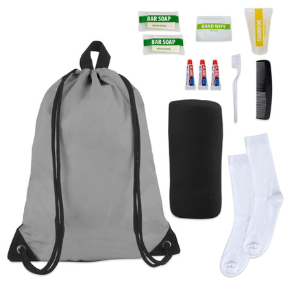 10-Piece Deluxe Hygiene Kit with Drawstring Bag, Socks, Blanket – NoveltiesMart Wholesale