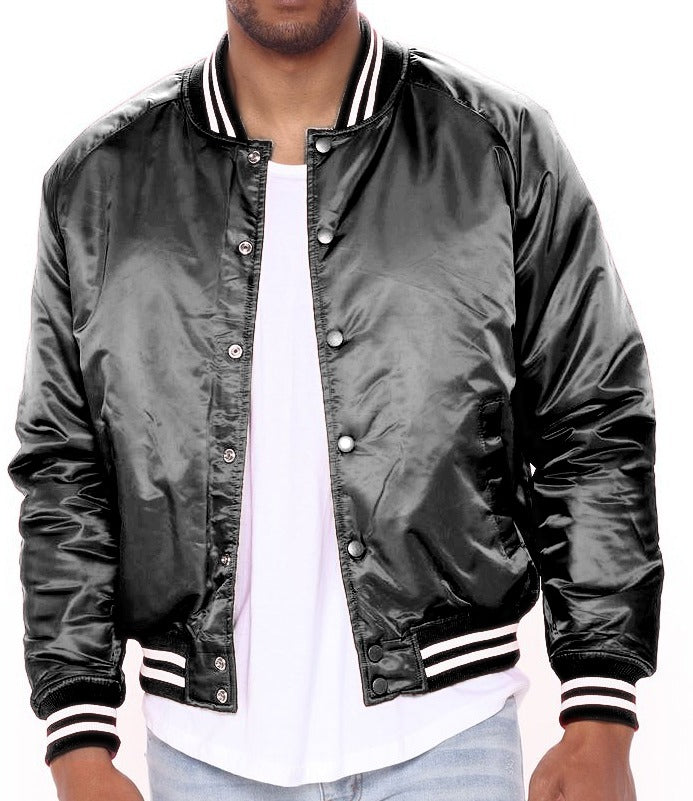 "Men's Adult Premium Bomber Varsity Jacket - Durable Genuine Leather with Ribbed Cuffs"