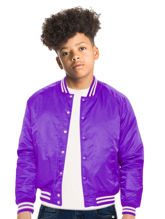 "Youth Premium Bomber Varsity Jacket - Genuine Cowhide with Ribbed Cuffs"