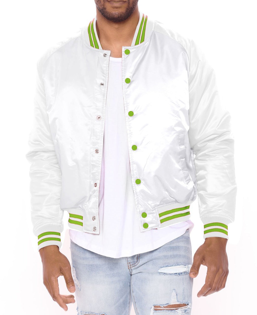 "Men's Adult Premium Bomber Varsity Jacket - Durable Genuine Leather with Ribbed Cuffs"