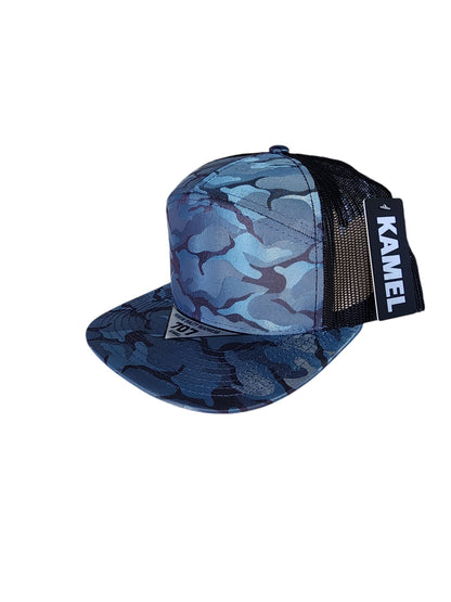 Kamel K707 Hybrid Trucker 7 Panel Flat Adjustable Snapback Mesh Trucker Cap