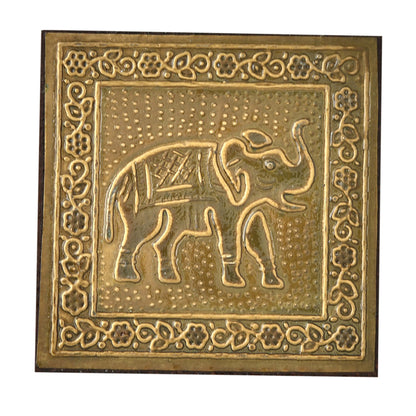 Wooden Coaster Set with Brass Elephant Inlay - 4x4 Inches