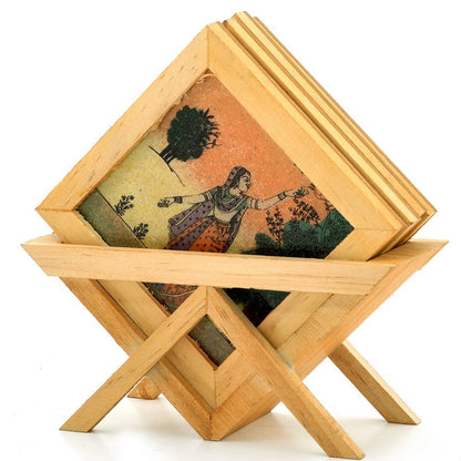 Wooden Gemstone Coaster with Stand - 5 Inch Approx