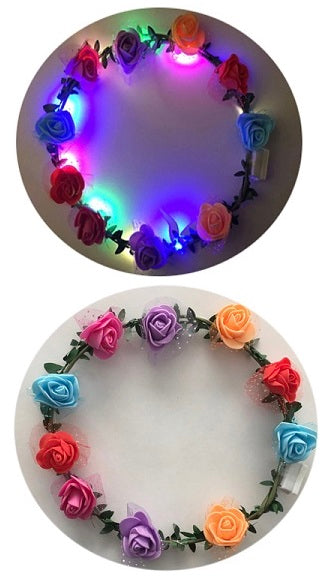 Light Up Flower Crowns - Wholesale - Assorted Color Flowers, Adult/Child Size - NoveltiesMart.com Wholesale