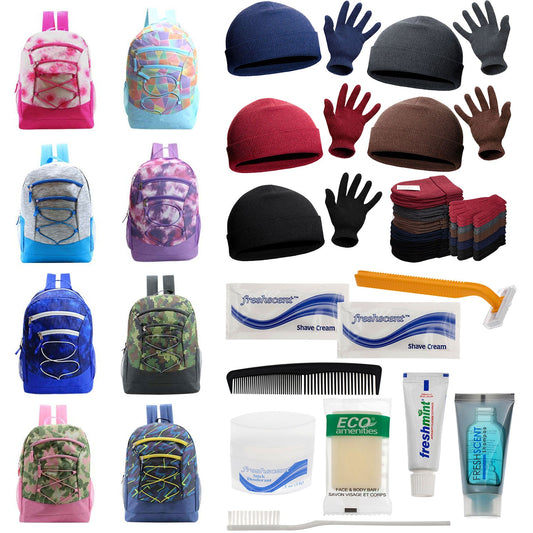 Bulk Case of 12 Backpacks and 12 Winter Item Sets and 12 Hygiene Kits - Wholesale