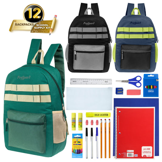 Wholesale Backpacks in Asst Colors & 12 Bulk School Supply Kits