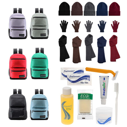 Backpacks and 12 Winter Item Sets and 12 Hygiene Kits - Wholesale Care Package - Emergencies, Homeless, Charity