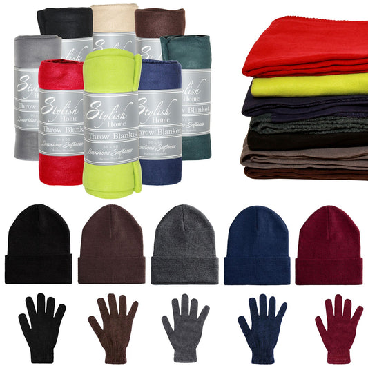 Homeless Care Package Supplies - Bulk Case of 12 Winter Throw Blankets