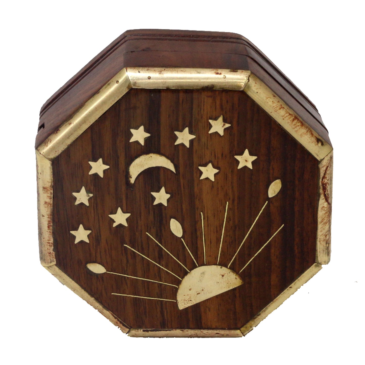 Wooden Box with Golden-Coloured Painting - 4.5x2x4.5 Inches