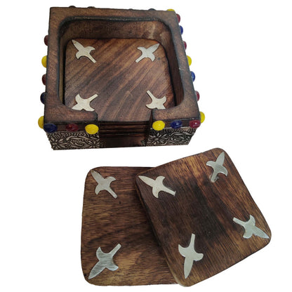 Wooden Coasters with Oxidized Detailing - 4 x 4 Inches