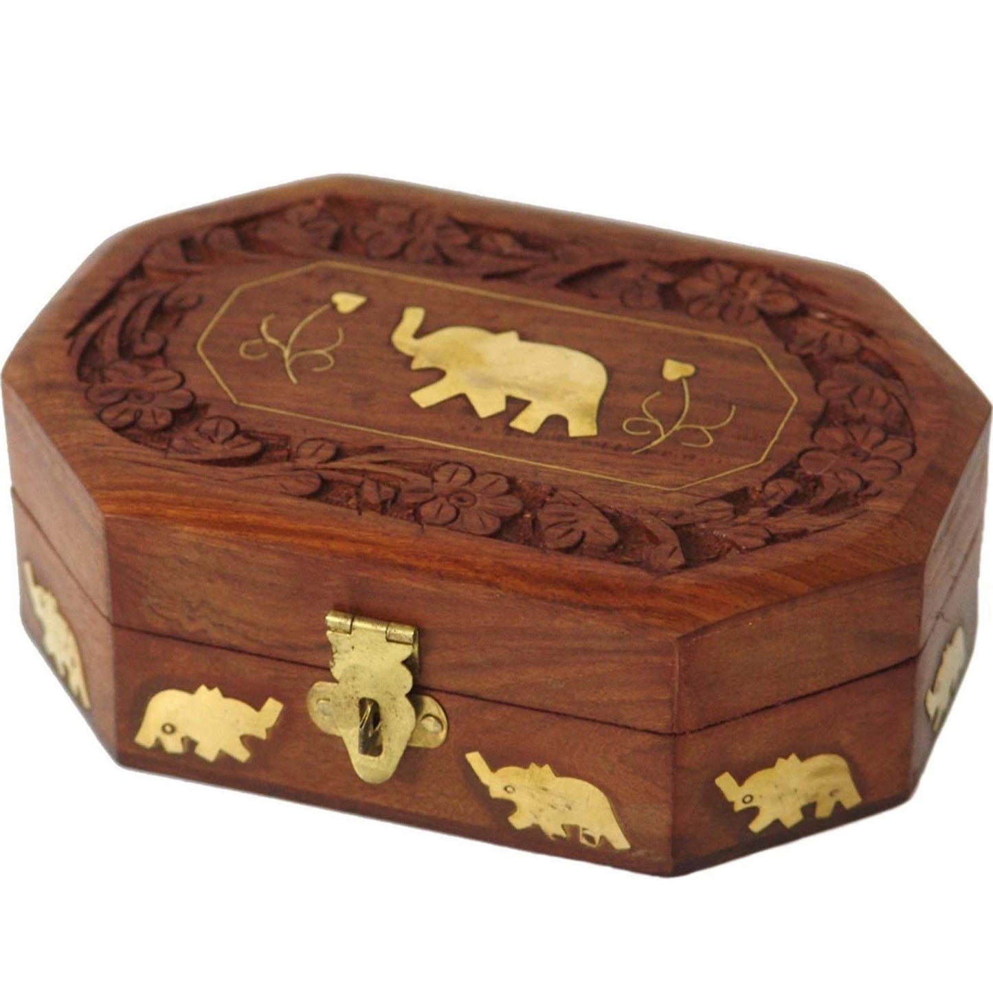 Crafted Wooden Hexagonal Jewellery Box - 6x4 Inches