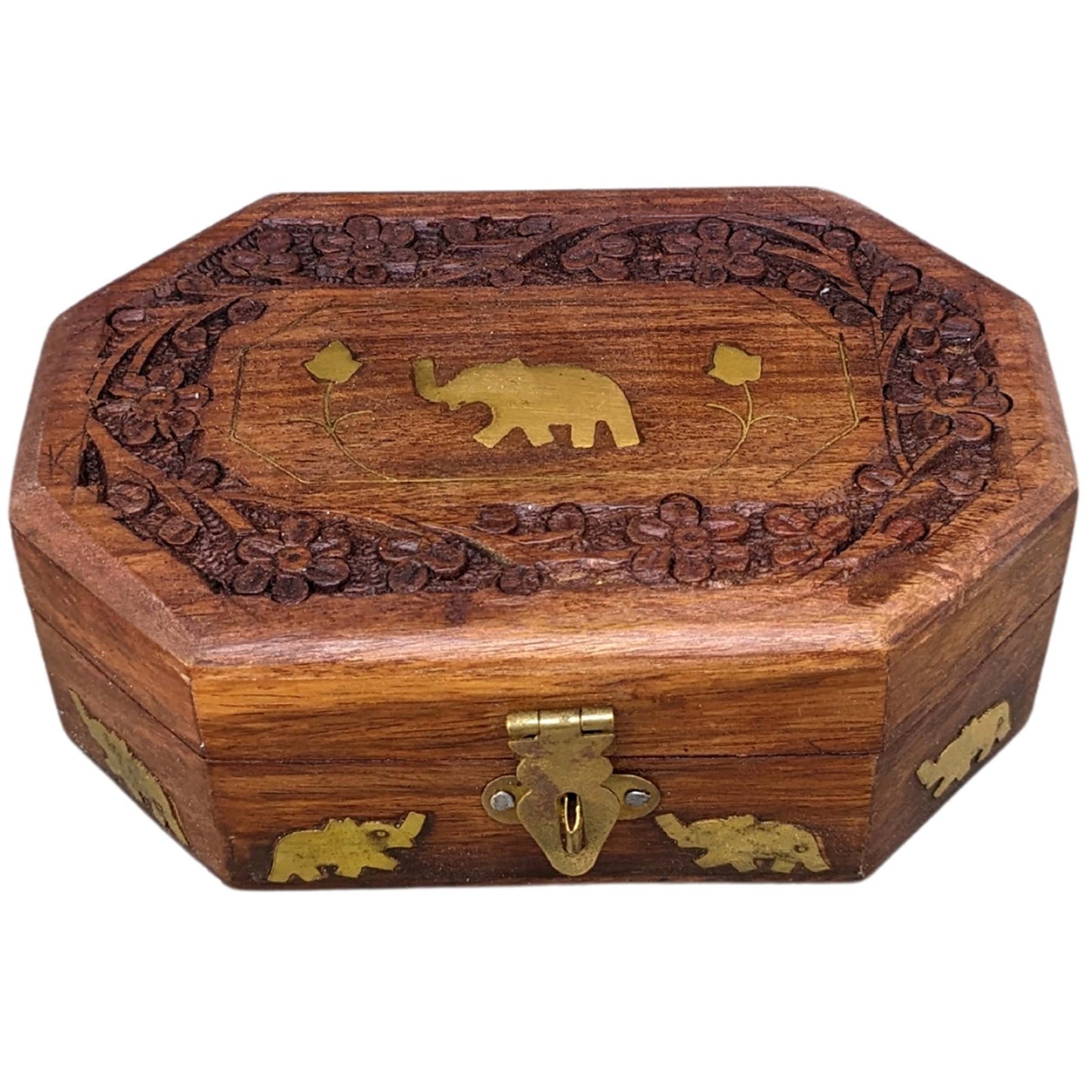 Crafted Wooden Hexagonal Jewellery Box - 6x4 Inches